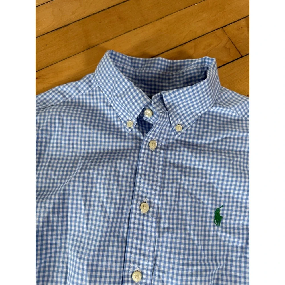 Ralph Lauren blue checkered button down youth‎ top